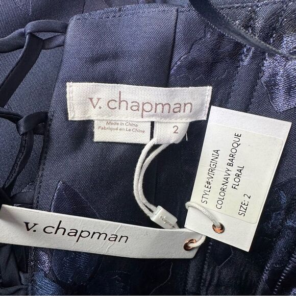 NEW V. Chapman Virginia Corset Strapless Midi Dress Navy Baroque Floral Size 2 - Picture 8 of 9